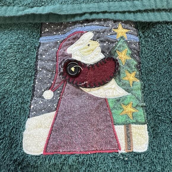 Christmas Theme Hand Towels Bathroom Rustic Santa Green Color Lot Of 2 Vintage - Picture 3 of 4